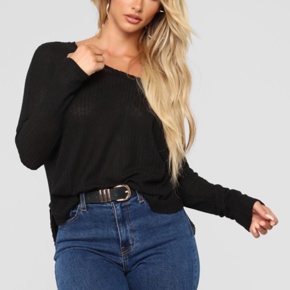 Fashion Nova Tops - Fashion Nova Waffle V-Neck Lounge Top
